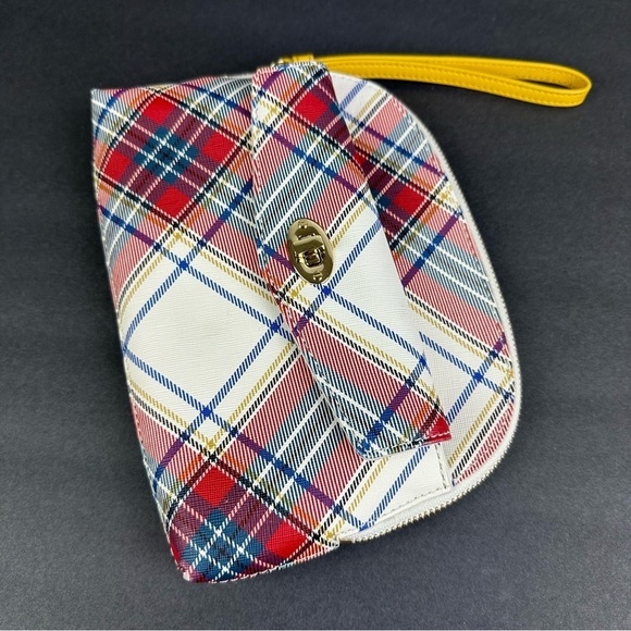 Talbots Tartan Plaid Wristlet Clutch Faux Leather Turnlock Purse Womens New - Picture 2 of 7
